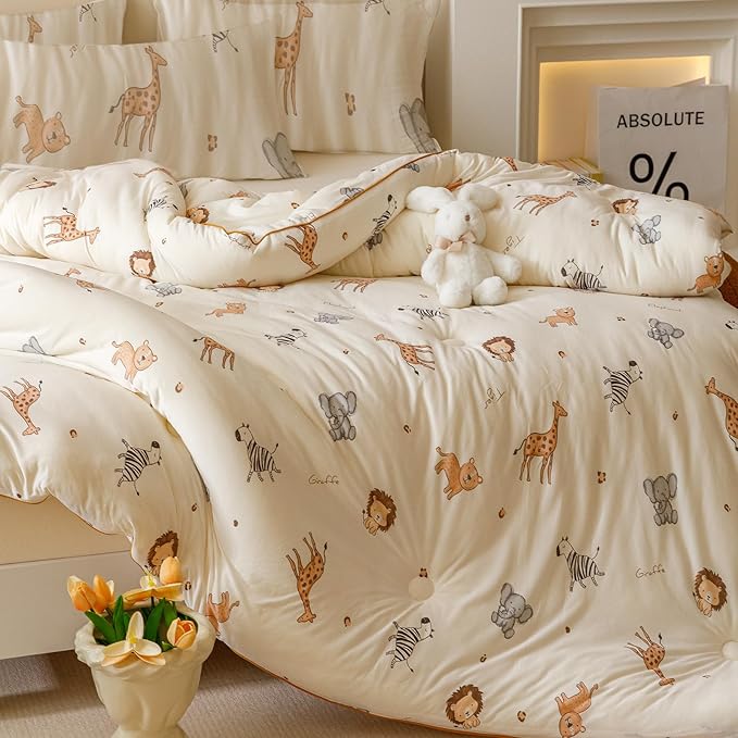 3PCS Comforter Twin Size Bed Set, Ultra Soft Marshmallow Fluffy Comforter Sets, Cute Bedding Set for Kids Boys Girls Teen, Microfiber Lightweight All Seasons Bedroom (Wildlife Park)
