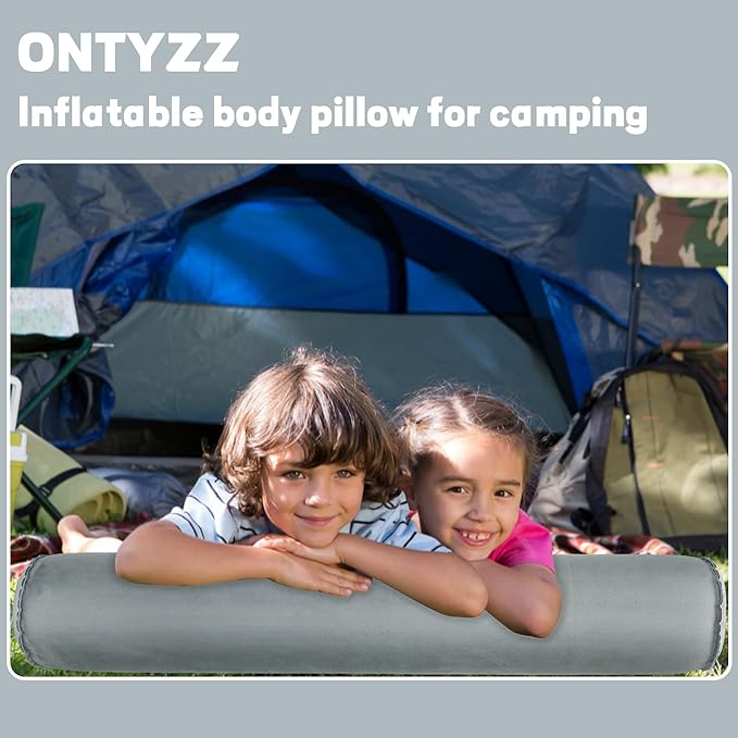 ONTYZZ Inflatable Long Body Pillow, Long Pillow for Bed, Oval Bolster Pillow for Good Sleeping and Back/Neck Support, 1pcs Grey