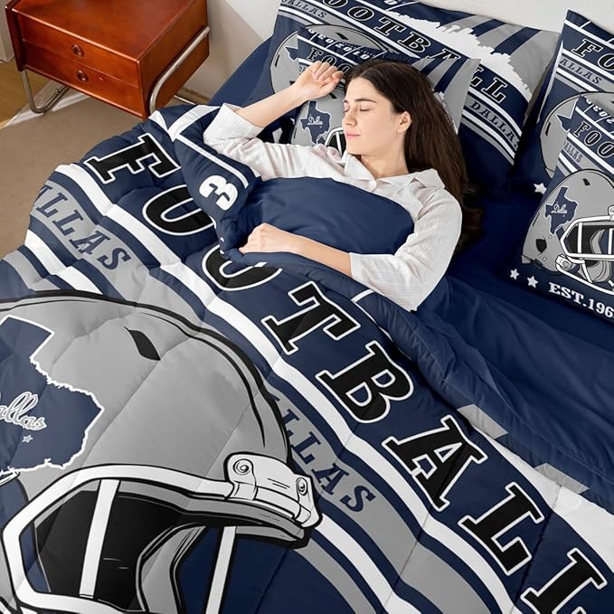 Erosebridal 3D Cool Sports Comforter Set Queen Size Gridiron Seasonal Color Bedding, Football Lovers Comforter + Flat Sheet + Fitted Sheet + 2 Pillowcases + 2 Throw Pillow Covers