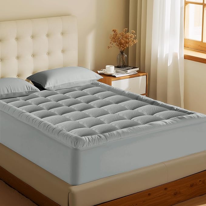 MATBEBY King Size Mattress Pad - Cooling Breathable Mattress Topper, Quilted Fitted Mattress Protector, Pillow Top Mattress Cover with 8-21" Deep Pocket, Machine Washable, Light Grey, 78x80 Inches