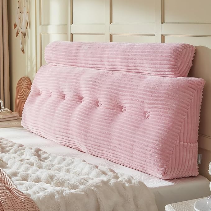 Headboard Wedge Pillow + A Long Neck Roll Pillow Body Pillow,Large Headboard Pillow with Removable Cover (Pink, King:76x8x20 inches)