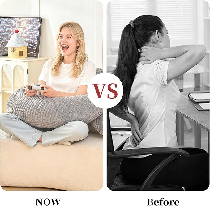 Reading Pillow for Bed,U Shaped & Back Support Pillow for Bed,19" Backrest with Lumbar & Arm Support,Comfy Flannel Fabric,Lap Pillow for Gaming/Reading/Watching TV,Gray