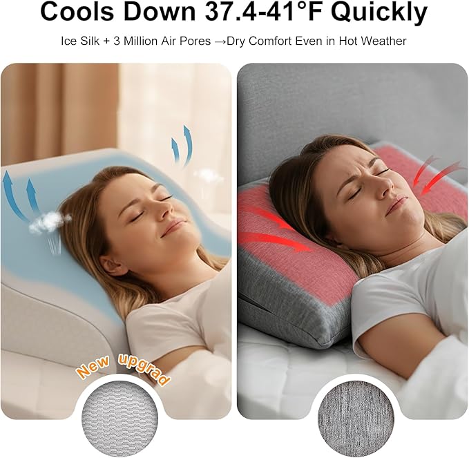 [2025 New S-Ergonomic Memory Foam Wedge Pillow for Sleep Apnea, Sleeping, Acid Reflux Relief, Snoring, Dual Sided Cooling & Warm Fabric Triangle Pillow Wedge for After Surgery, Back - Gray