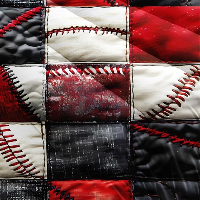 Red and Black Plaid Comforter Set Full,Baseball Bedding Set Full Red and Black,Sport Quilt for Boys,with 1 Comforter with 2 Pillow Case