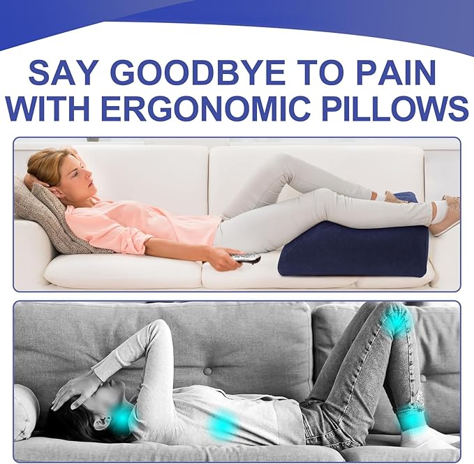 Inflatable Leg Pillow, Wedge Pillow for Sleeping, Portable Wedge Pillow, Improve Circulataion and Reduce Swelling, for Sleeping, Recovery, Pregnant (Dark Blue)
