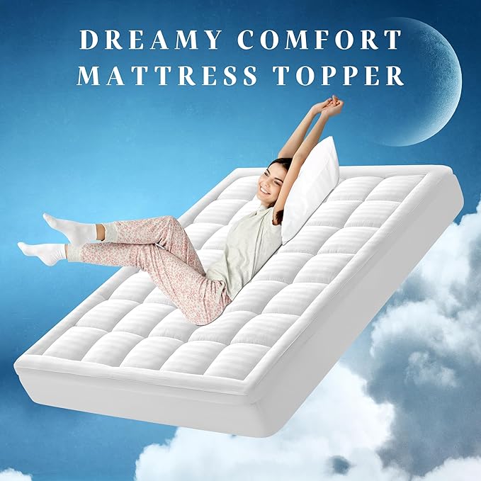 Thick Cotton Mattress Topper King Size for Back Pain Relief - Extra Thick Breathable Mattress Pad - Pillow Top Mattress Cover with 8-22" Unique Design Deep Pocket (78 x 80 Inches, White)