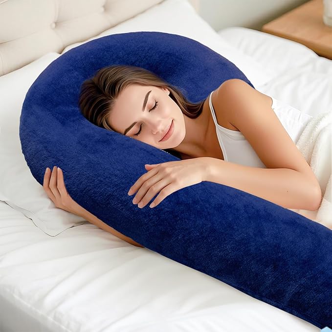 Body Pillow for Adults - Soft Long Bed Pillows Insert for Sleeping - Shredded Memory Foam and Removable Washable Cover - Swan Shaped Side Sleeper Pregnancy Pillow 49 Inch (Blue)