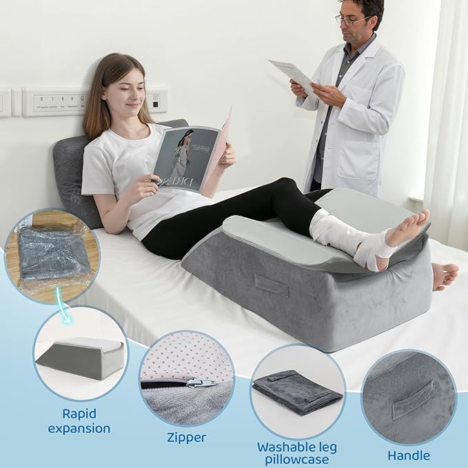 LOFE Leg Elevation Pillows for After Surgery - Adjustable Knee Replacement Pillow 6 Heights, Cooling Leg Wedges for Elevation for Swelling, Double Leg Pillow for Knee Surgery Recovery