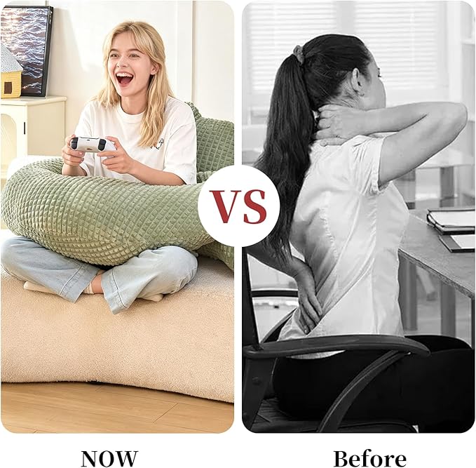 Reading Pillow for Bed,U Shaped & Back Support Pillow for Bed,17" Backrest with Lumbar & Arm Support,Comfy Flannel Fabric,Lap Pillow for Gaming/Reading/Watching TV,Green
