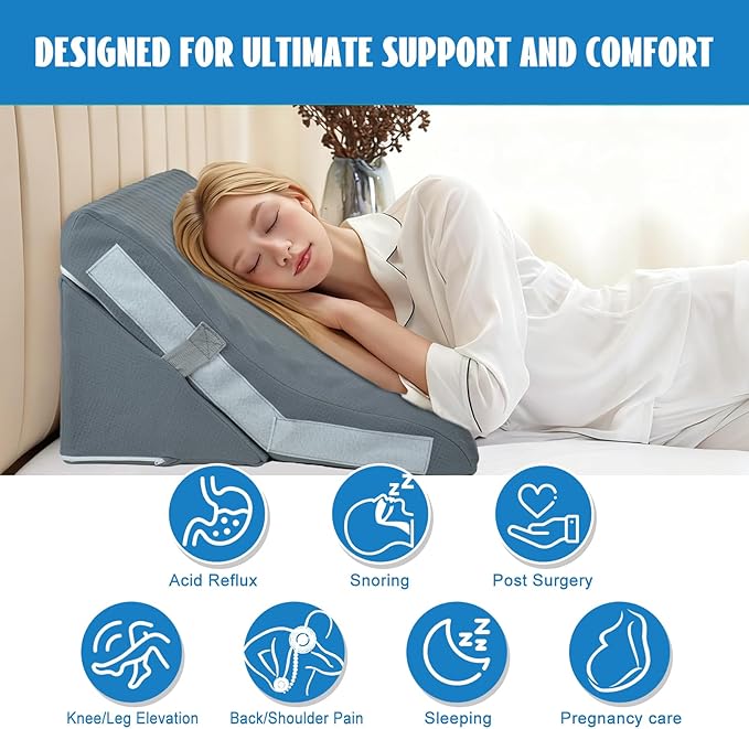 Wedge Pillow, 9&12" Adjustable Bed Wedge Pillow for Sleeping, Ergonomically Triangle Pillow for Back Pain Relief, Memory Foam Pillow Wedge for Post Surgery, Acid Reflux and Snoring,Grey