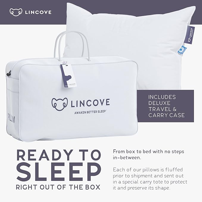 Lincove Cloud Natural Canadian Down Pillow, White Luxury Sleeping Pillow - 625 Fill Power, 500 Thread Count Cotton Shell, Made in Canada, Queen - Medium, 1 Pack