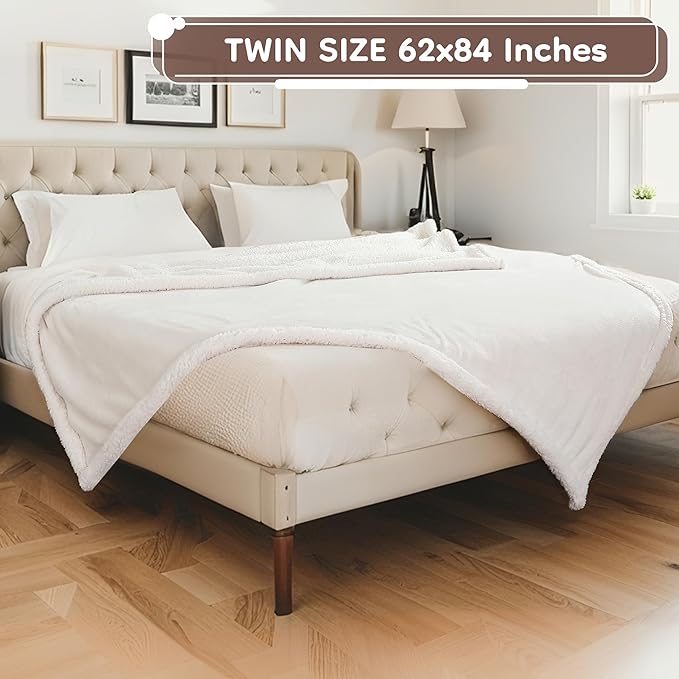 Electric Heated Blanket Twin Size - 62"x84", Soft Flannel Heating Blanket, 10 Heating Levels, 1-12 H Auto Shut Off, Breathable Warm and Washable for Bed, White