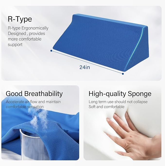 Fanwer Bed Wedge Pillow for Sleeping Body Position Wedges Back Positioning Elevation Pillows Blue Pray Case Pregnancy Bedroom Eevated Body Alignment Ankle Support Pillow Leg Bolster