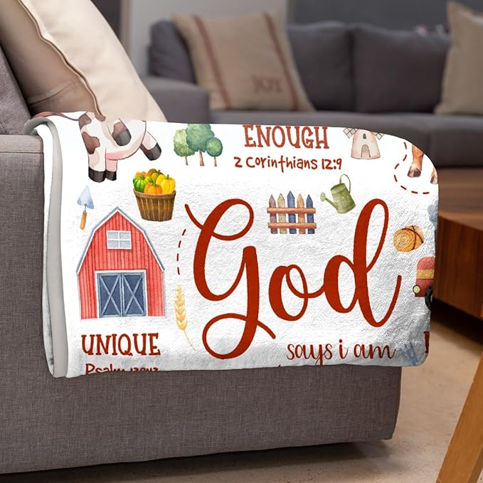Farm Animal Blanket,Bible Verse Blanket, Christian Gifts, Cow Sheep Horse Chicken Dog Tractor Print Blankets,Cute Religious Gifts for Women Men,Farm Animals Lover Room Bed Decoration, 60"x80"
