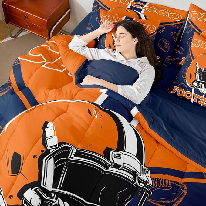 Feelyou Football Comforter Set with Sheets 7 Piece Twin Size Ball Games Bed in a Bag Kids Boys Girls Rugby Bedding Set City of Footballs Bedroom Decor Rugby Sports