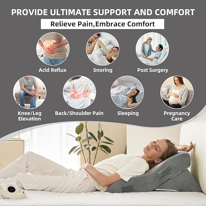 3PCS Orthopedic Bed Wedge Pillow Set, 45D Memory Foam Wedge Pillow Post Surgery for Back, Leg and Knee Support, Wider Adjustable Triangle Pillow Set for Sleeping, Acid Reflux, Anti-Snoring, Dark Grey