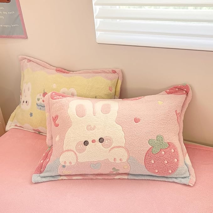 Pink Duvet Cover Queen, Bunny Cake Kawaii Bedding Sets, Ultra Soft Cute Fluffy Comforter Covers Set for Girls Kids Women Teen(Cake, Queen)