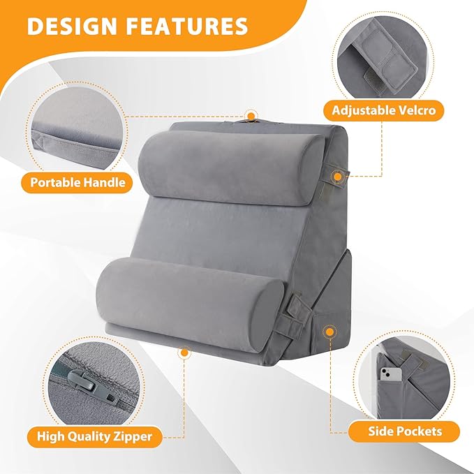 4PCS Wedge Pillow Set for After Surgery, Adjustable 9&12 Inch Bed Wedge Pillow for Sleeping, Incline Pillow Wedge for Headboard, Post Surgery, Acid Reflux, Neck&Back Support, Velvet
