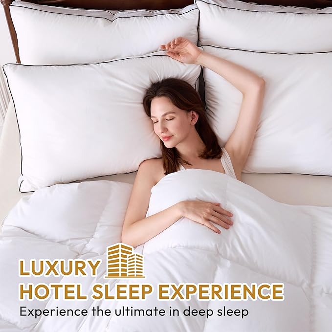 L LOVSOUL Goose Feather Down Pillow Standard Size of 2,Ultra Soft 100% Organic Cotton Fabric, 700TC,800 Fill Power, Luxury Hotel Collection Bed Gusseted Pillows for Back, Stomach or Side Sleepers