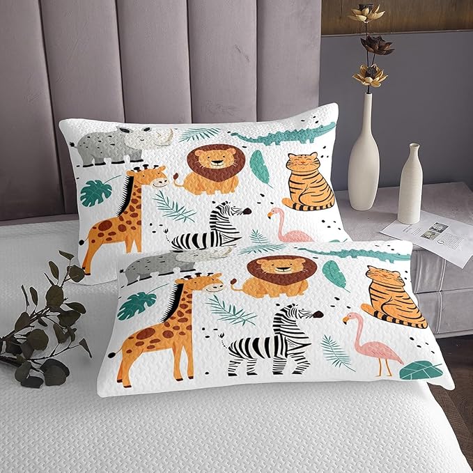 Erosebridal Zebra Coverlet Set Crocodile Bedspread King Size Wild Animal Bedding Set Palm Leaves Quilt Set for Child Teens Youth,Wildlife Plant Leaf Bedroom Decor