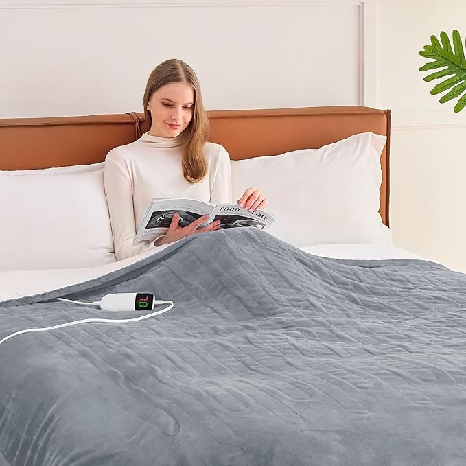 BOMOVA Heated Electric Blanket Twin - 62" x 84" Heating Blanket with 10 Heating Levels & 8 Hours Auto Off, Warm Flannel Blanket, Christmas Birthday Gifts for Women