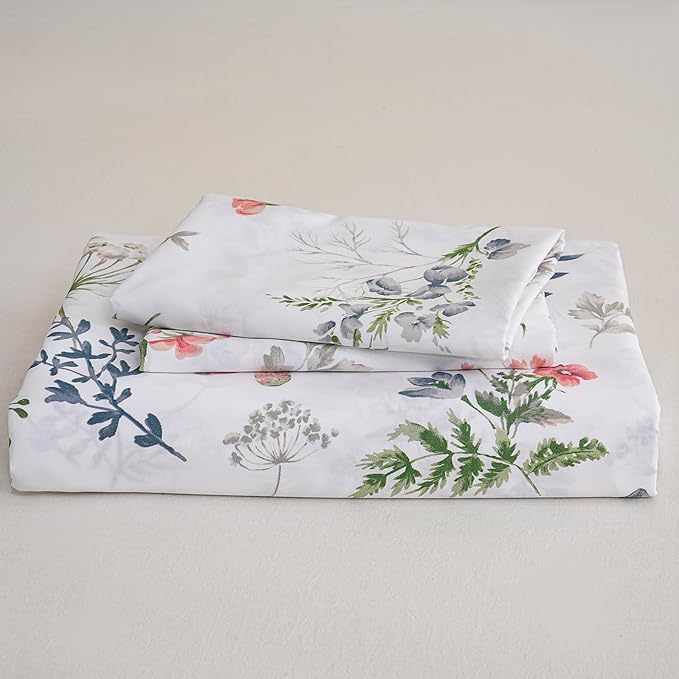 Floral Queen Duvet Cover, 100% Cotton 3 Pieces Floral Bedding Sets with Zipper Closure Vintage Style Garden Comforter Cover, Soft Breathable, Lightweight