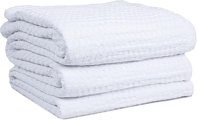 HILLFAIR 100% Cotton Blanket- 120"x120" XXL Oversized King Bed Blankets- Family Size 10 ft x 10 ft Big- Waffle Blankets- All Season Soft Breathable- Extra Large King Cotton Blanket for Bed- White