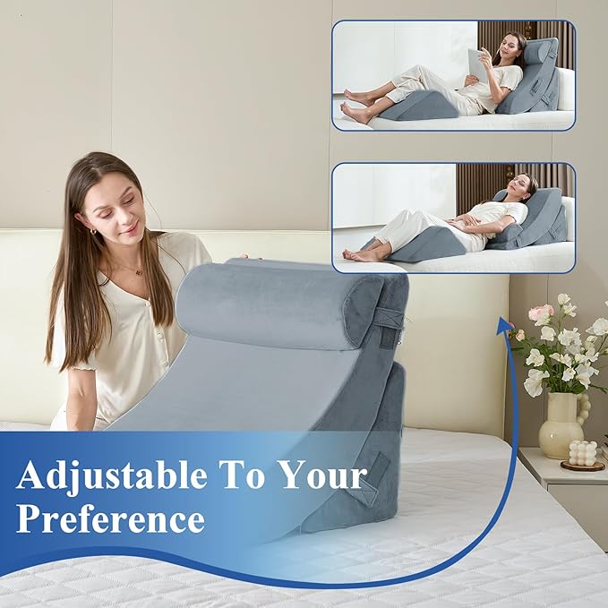 4PCS Orthopedic Bed Wedge Pillow Set, Post Surgery 45D Memory Foam for Back, Neck, and Leg Pain Relief Pleasing & Adjustable Support Pillows-Ease Acid Reflux & GRED with Better Sleep, Navy