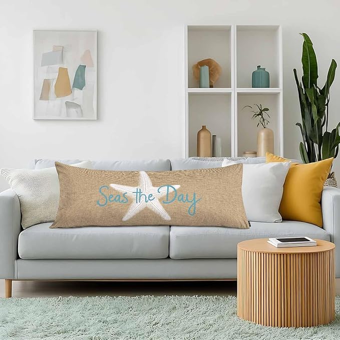 Beach Starfish Body Pillow Cover Seas The Day Decorative Body Pillow Covers Long Pillow Cushion Case Zipper Body Pillowcase Soft Cushion Cover for Bedding,Couch,Home 20"X54"