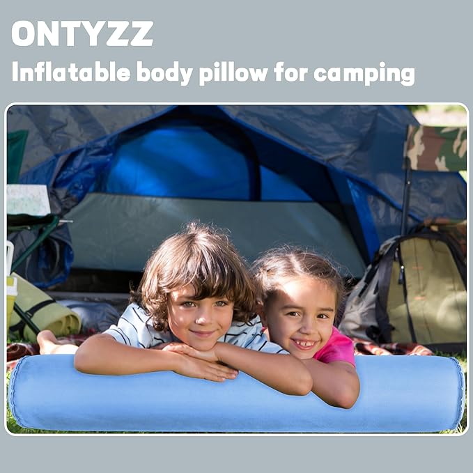 ONTYZZ Inflatable Long Body Pillow, Long Pillow for Bed, Oval Bolster Pillow for Good Sleeping and Back/Neck Support, 2pcs Blue