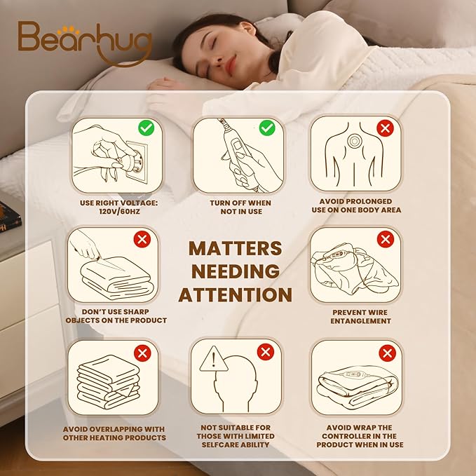 Bearhug Electric Blanket King Size 100" x 90", Dual Controller Heated Blanket Beige, Velvet & Sherpa, 10-Heat Levels & 1-12H Auto Off, 5 Year Warranty, Over-Heat Protect, ETL, Machine Washable