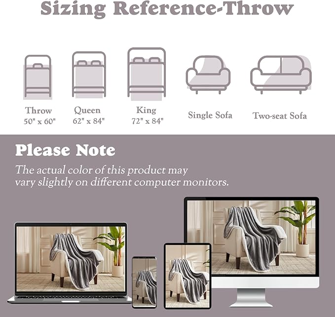 Heated Blanket Throw Size Fast Warming Heating Electric Throw Blanket with 6 Heat Settings & 4 Hours Auto-Off, Ideal Gift for Her, 50"x60", London Grey