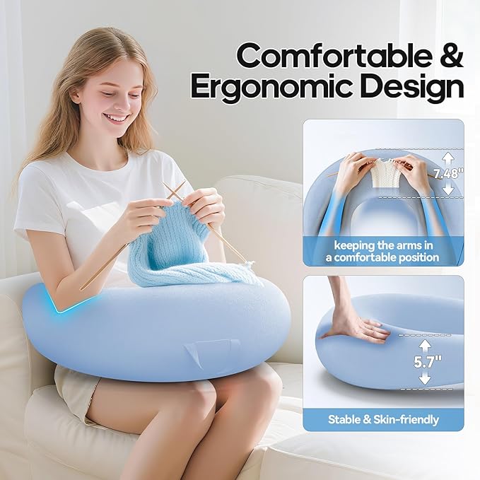 Crochet & Reading Pillow for Lap Support, Gaming Lap Desk Pillow, Sitting on the Bed/Sofa/Floor for Knitting, Large & Ergonomic Arm Rest Support, Pet Bed for Ipad/Laptop/Kindle - Starlight Blue