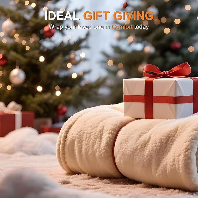 Queen Electric Blanket Dual Control Heated Blanket - Soft Warm Flannel Electric Blanket with 5 Heating Level & 10 Hour Auto Off, ETL Certified & Machine Washable for Grandma Gifts(Cream White)