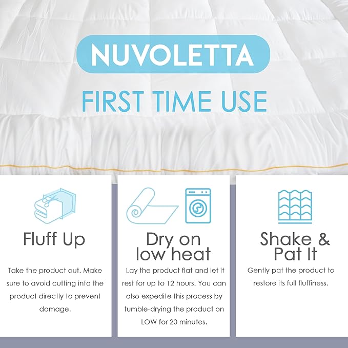 NUVOLETA King Mattress Topper, 100% Viscose derrived from Bamboo Cooling Mattress Bed Topper 400 TC Extra Thick Plush Topper with 21 inch Deep Pockets.