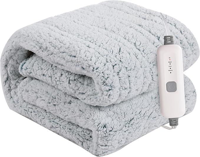 Electric Heated Blanket Sherpa 72"x84" Full Size - 4 Heat Levels, 10H Auto Shut Off, Fast Heating, Cozy and Comfortable, Warm Gifts, Machine Washable - Light Blue