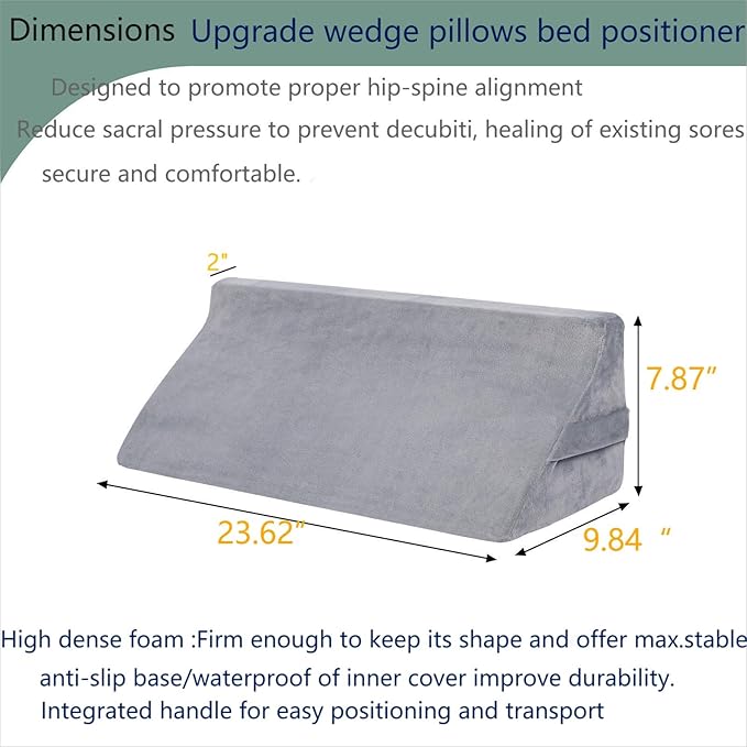 Bed Wedge Pillow for Sleeping & Post Surgery Recovery - Waterproof Positioning Wedge Pillows for Back,Hip & Leg Pain Relief, bed sore Support,Ideal for Side Sleepers,Seniors &Bedridden Patients