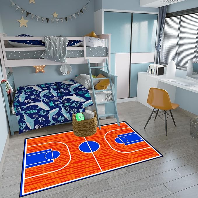 Basketball Court Rug for Boys Bedroom Kids Carpet Sports Rugs for Boys Bedroom Sports Carpet for Kids Room Decor Floor Mat, 3x5 Feet