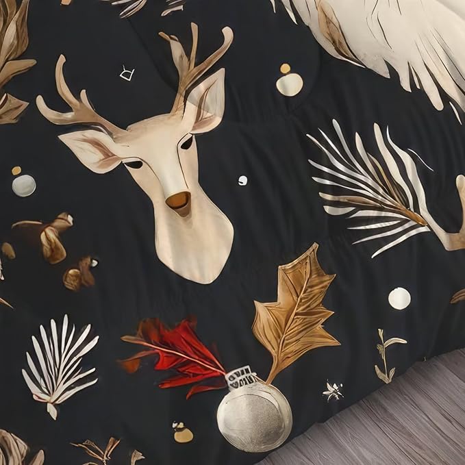 Black Christmas Bedding Set Santa Claus Comforter Full/Queen Size for Kids Girls Women Xmas Reindeer Holiday Bedroom Quilt Bed Sets, 1 Comforter 2 Pillowcases