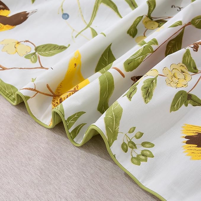 URBONUR Duvet Cover Full Size - 100% Cotton Leaves Birds Floral Full Bedding Set Soft & Breathable Green Comforter Cover with 2 Pillowcases, Button Closure Corner Ties