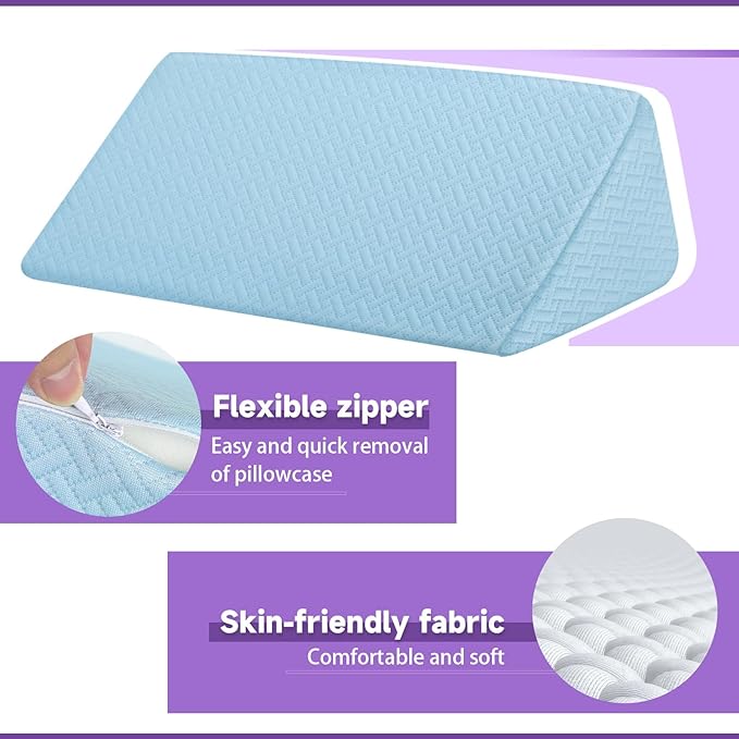 Small Wedge Pillow, Small Wedge Pillow for Sleeping, Foam Wedge for Yoga, Laptop, Memory Foam Positioning, Foam Pillow for Chair, Provide Support and Relieve Fatigue(Blue-17.7")