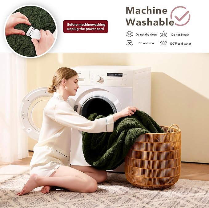 Heated Electric Blanket Twin Size-62"x84" Heating Blanket with 10 Heating Levels & 5 Time Settings Over-Heat Protection,Winter Warmer for Adults with ETL Certification(Green)