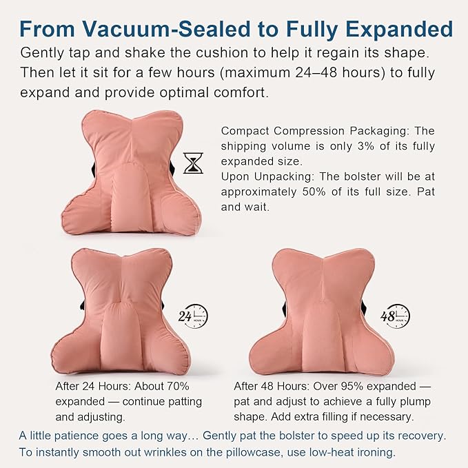 Lumbar Support Pillow for Lower Back Pain Relief – Multi-Functional Ergonomic Lumbar Cushion, Reading Pillow for Office Chair, Car Seat & Sofa,Blush Pink