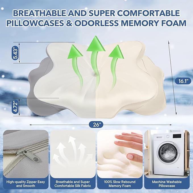 Cervical Pillow for Neck and Shoulder,Contour Memory Foam Pillow,Ergonomic Neck Support Pillow for Side Stomach Back Sleepers with Skin-Friendly Pillowcase