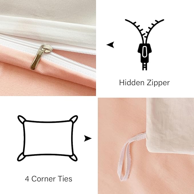 Blush Pink Duvet Cover Set Queen Heart Bedding Set Cute Love Heart Bedding 3Pcs Girls Reversible White Pink Duvet Cover with Zip and 2 Pillowcases(No Comforter)