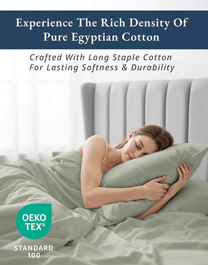LANE LINEN 100% Egyptian Mercerized Cotton Twin Bed Sheet Set, Eco Friendly No Pill Fade Resistant 15 inch Deep Pocket Twin Sheet Sets Elegant Jaquard Swiss Dot - Mineral