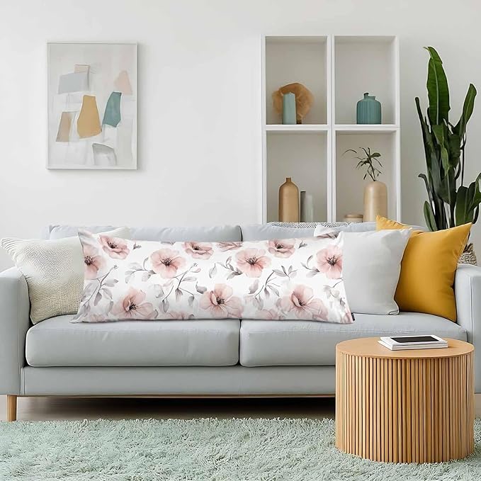 Couch Pillows Decorative Body Pillow Cover Rose, Floral Roses Pink Rectangle Body Pillowcase for Men Women, Body Pillow Covers 20" X 54" Cushion Cases for Home Office Sofa