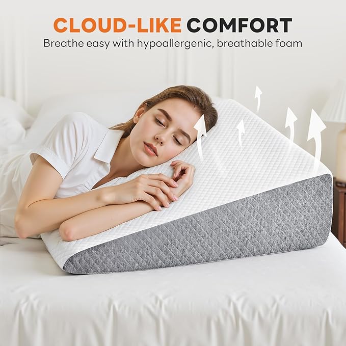 Wedge Pillow Set for After Surgery, Body Pillow for Adults, Bed Wedge Pillow for Headboard for Sleep Apnea and Snoring, Back Pain Relief, Acid Reflux, 7.5" Height, Grey and White