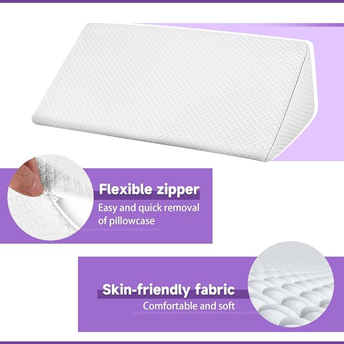 Small Wedge Pillow, Small Wedge Pillow for Sleeping, Foam Wedge for Yoga, Laptop, Memory Foam Positioning, Foam Pillow for Chair, Provide Support and Relieve Fatigue(White-17.7")