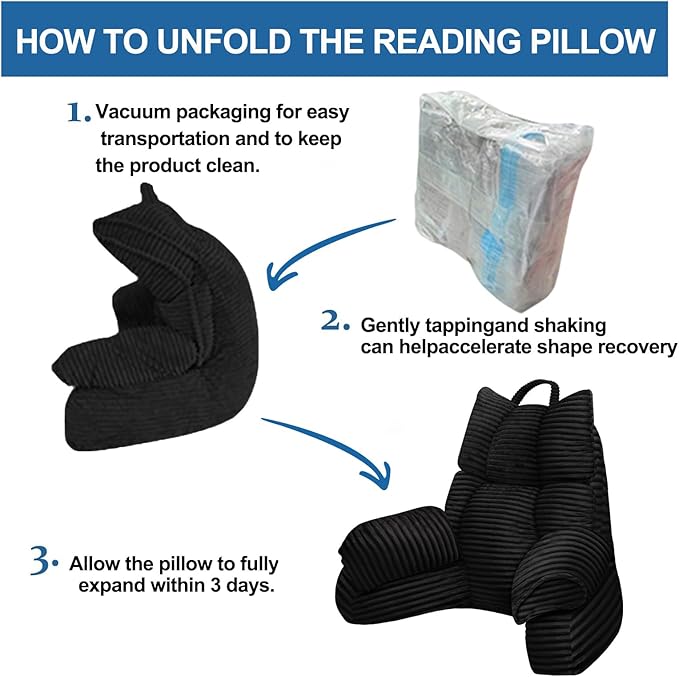 RRPAHWTV Reading Pillow for Bed with High Arm Rests,Back Support Pillow for Sitting Up in Bed with Shredded Memory Foam for Reading, TV, Gaming or Relaxing on Floor(Ink Black,Small)
